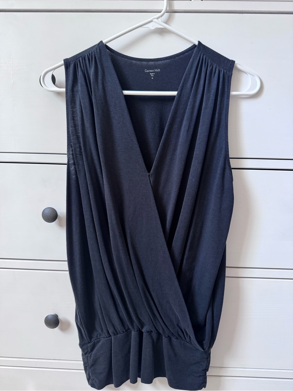 Garnet Hill Women's Black Essential Banded Surplice Knit Tank Medium